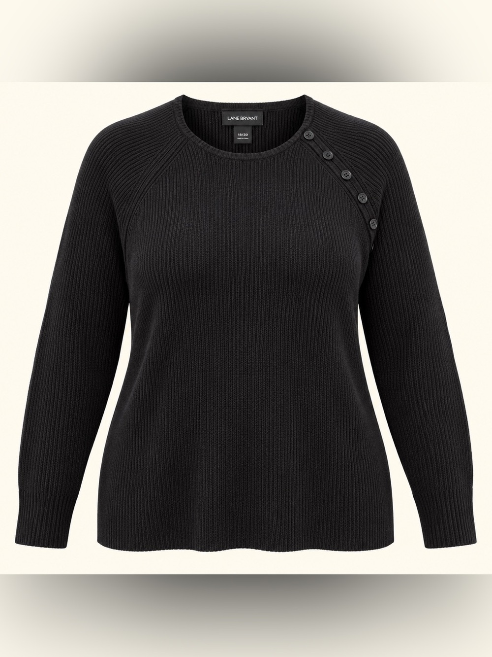 Lane Bryant Black Ribbed Button Shoulder Sweater Plus Size 18/20